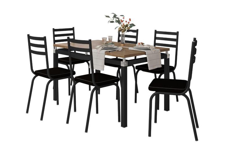 Imagem de Conjunto Mesa Cadeiras Cozinha Sala de Jantar Churrasqueira Kitnet Preto Amadeirado Pictor Larbelle