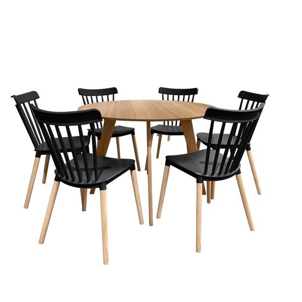 Imagem de Conjunto Mesa Cimol Linhares 108cm com 6 Cadeiras de Plástico 80042E-BULK Elomio - Preto