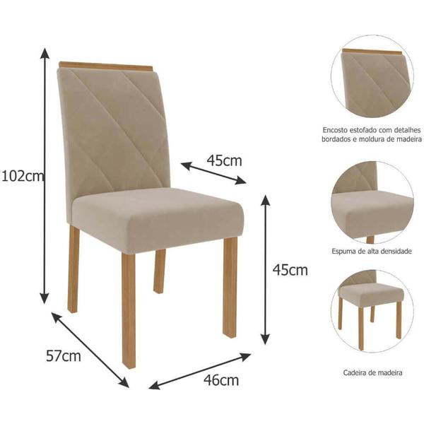 Imagem de Conjunto Mesa Cimol Sabrine 130x80cm com 4 Cadeiras em Madeira e Tecido Veludo - Nature/Nude
