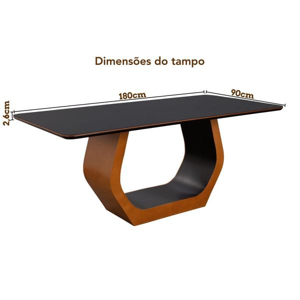 Imagem de Conjunto Mesa Cristal Tampo com 6 Cadeiras em Madeira Maciça, Estofada e Fibra Lívia Authentic Champagnhe/Preto/Bege