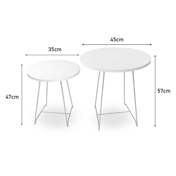 Imagem de Conjunto Mesa de Canto Lateral Amsterdã Dupla Redonda Branco e Branco