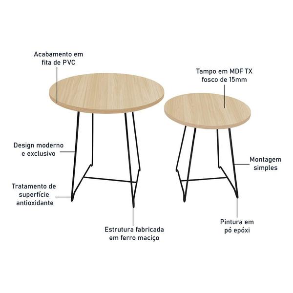 Imagem de Conjunto Mesa de Canto Lateral Amsterdã Dupla Redonda Preto e Jade