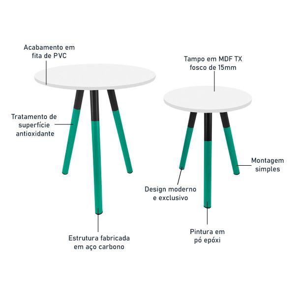 Imagem de Conjunto Mesa de Canto Lateral Dupla Houston Redonda Tripé Verde e Branco