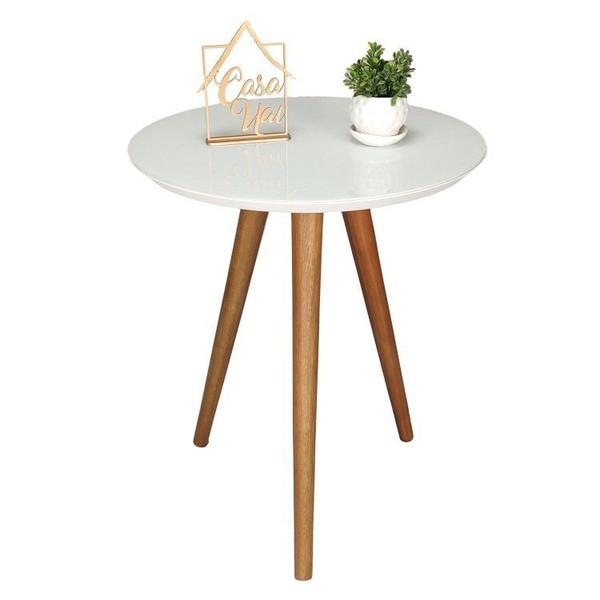 Imagem de Conjunto Mesa De Canto Lateral Pé Palito Off White com Vidro 40/50 cm Diâmetro 50/60 cm Altura Casa Uai