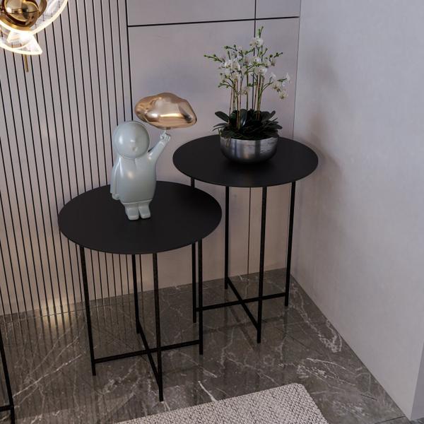 Imagem de Conjunto Mesa de Canto Rome 57cm X 45cm X 45cm Preto