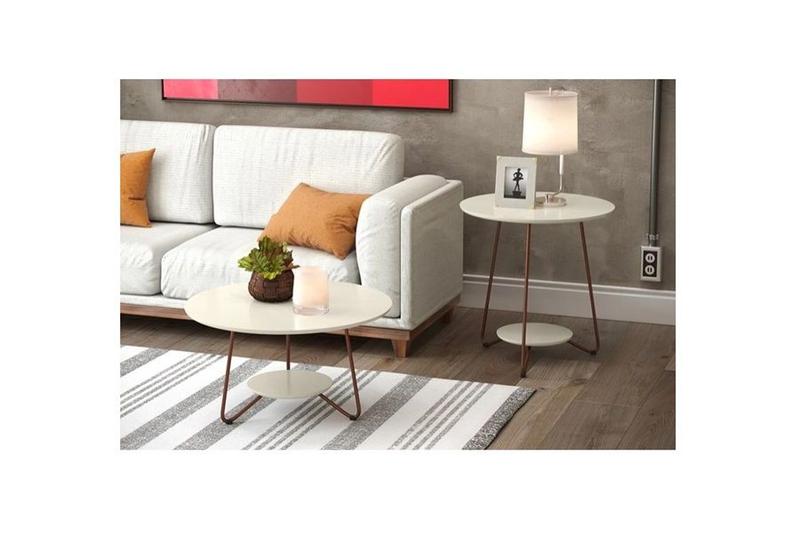 Imagem de Conjunto Mesa De Centro E Apoio Liz Off White  EJ Móveis