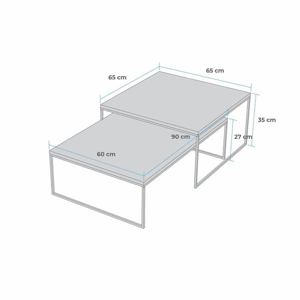 Imagem de Conjunto Mesa de Centro Minori Maiori 35 X 65 X 90 Cm Branco / Natural / Dourado