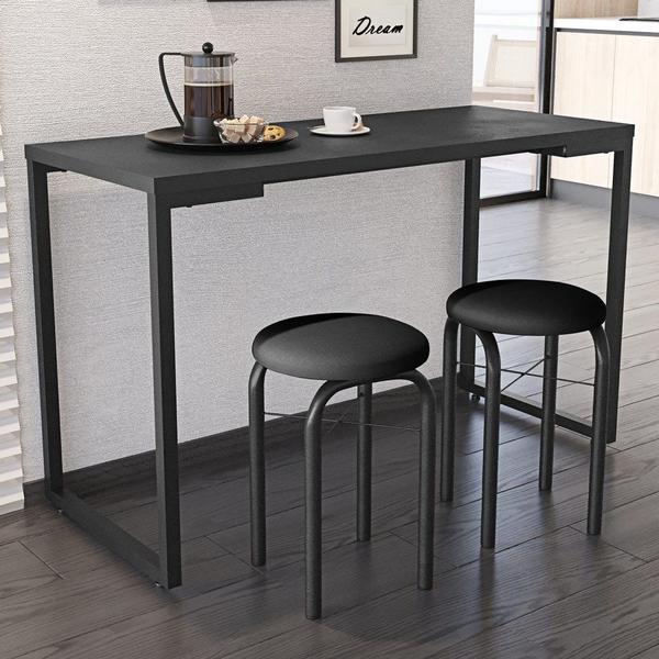 Imagem de Conjunto Mesa de Cozinha Prattica Industrial 120cm com 2 Banquetas F02 Preto - Mpozenato