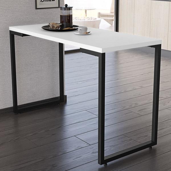 Imagem de Conjunto Mesa de Cozinha Prattica Industrial 120cm com 4 Banquetas F02 Branco/Preto - Mpozenato