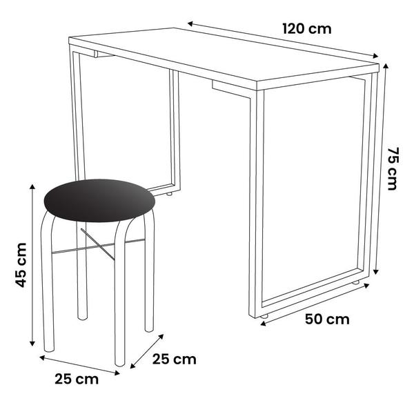 Imagem de Conjunto Mesa de Cozinha Prattica Industrial 120cm com 4 Banquetas F02 Nature/Branco - Mpozenato