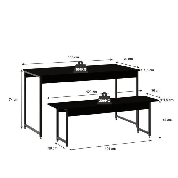 Imagem de Conjunto Mesa de Jantar 1 Banco Industrial Kit 4 Cadeiras Base Madeira Espresso Móveis