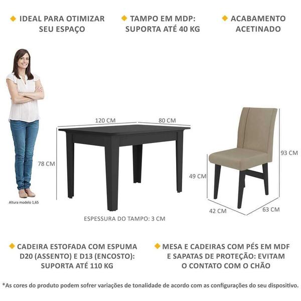 Imagem de Conjunto Mesa de Jantar 120 cm com 4 Cadeiras Tokio Multimóveis EX1004 Preto/Mascavo