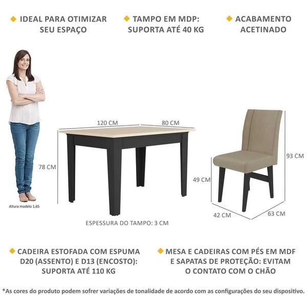 Imagem de Conjunto Mesa de Jantar 120 cm com 4 Cadeiras Tokio Multimóveis EX1004 Preto/Off White/Mascavo