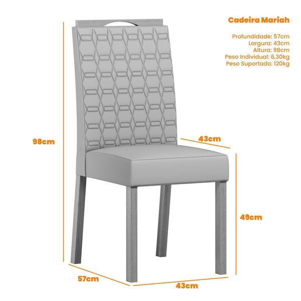 Imagem de Conjunto Mesa de Jantar 1,20m Lectus Tampo em MDF com Vidro e 4 cadeiras Mariah Ypê/Off White/Ja02 - New Ceval