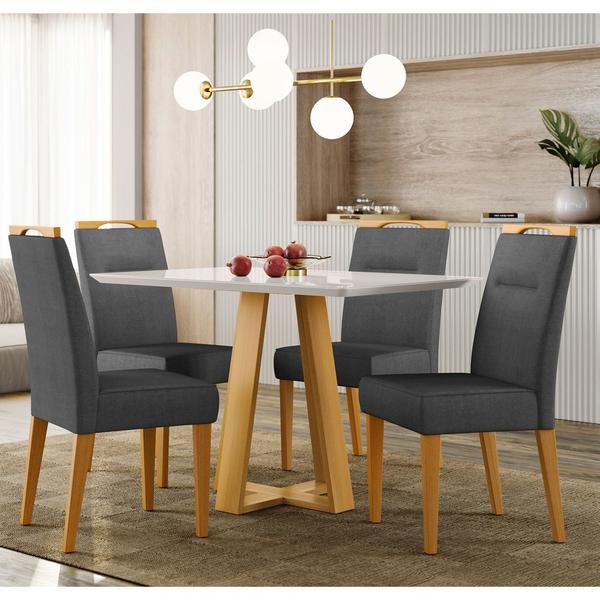 Imagem de Conjunto Mesa de Jantar 1,20m Lectus Tampo Mdf com Vidro e 4 Cadeiras Lectus Ypê/Off White/Ln03- New Ceval