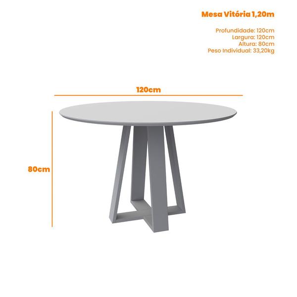 Imagem de Conjunto Mesa de Jantar 1,20m Vitória Tampo Redondo com Vidro e 4 Cadeiras Isis Ypê/Off White/Ln04 - New Ceval