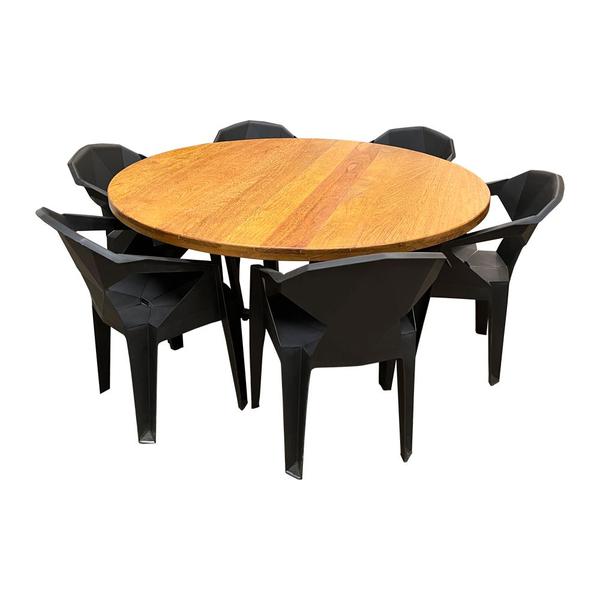 Imagem de Conjunto Mesa de Jantar 1,50 Industrial Redonda com 6 Cadeiras New Alegra Pretas