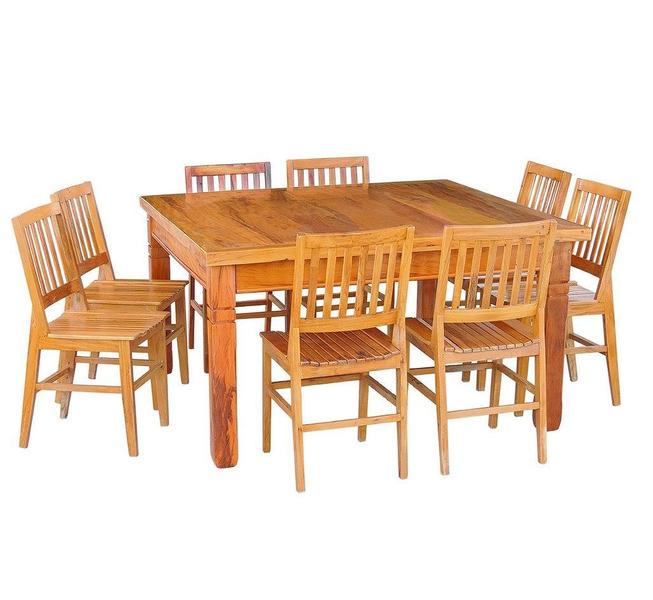 Imagem de Conjunto Mesa de Jantar 1,5x1,5 M 8 Cadeiras Madri Madeira de Demolição com Natural