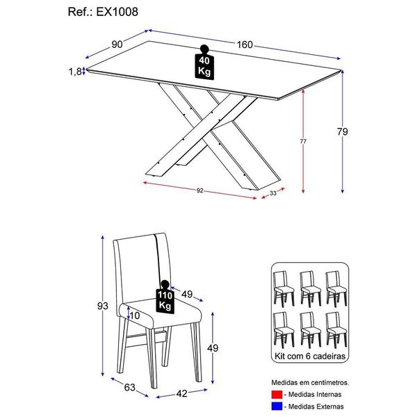 Imagem de Conjunto Mesa de Jantar 160 cm com 6 cadeiras Lisboa Multimóveis EX1008 Madeirado/Off White/Mascavo