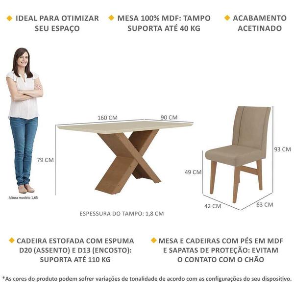 Imagem de Conjunto Mesa de Jantar 160 cm com 6 cadeiras Lisboa Multimóveis EX1008 Madeirado/Off White/Mascavo