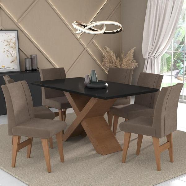 Imagem de Conjunto Mesa de Jantar 160 cm com 6 cadeiras Lisboa Multimóveis EX1008 Madeirado/Preto/Castor