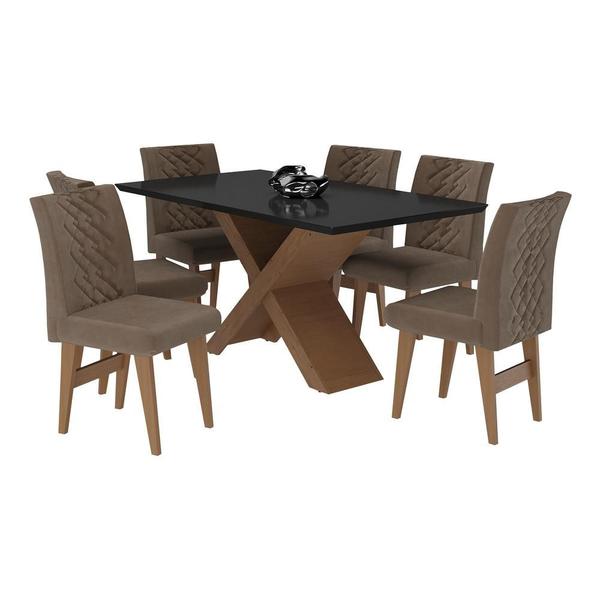 Imagem de Conjunto Mesa de Jantar 160 cm com 6 cadeiras Moscou Multimóveis EX1009 Madeirado/Preto/Castor