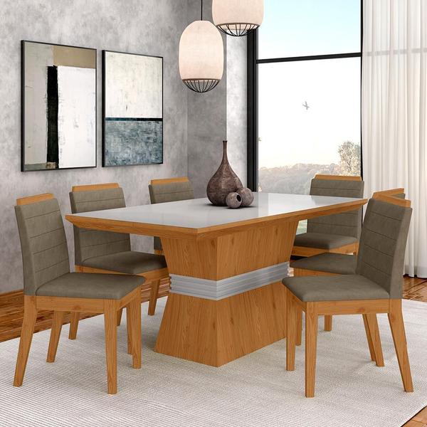 Imagem de Conjunto Mesa De Jantar 6 Cadeiras Nairóbi Cinam/off Whi/capuccin - Móveis Arapongas