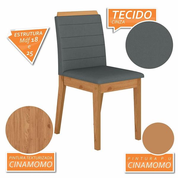 Imagem de Conjunto Mesa De Jantar 6 Cadeiras Nairóbi Cinam/off Whi/cinza - Móveis Arapongas