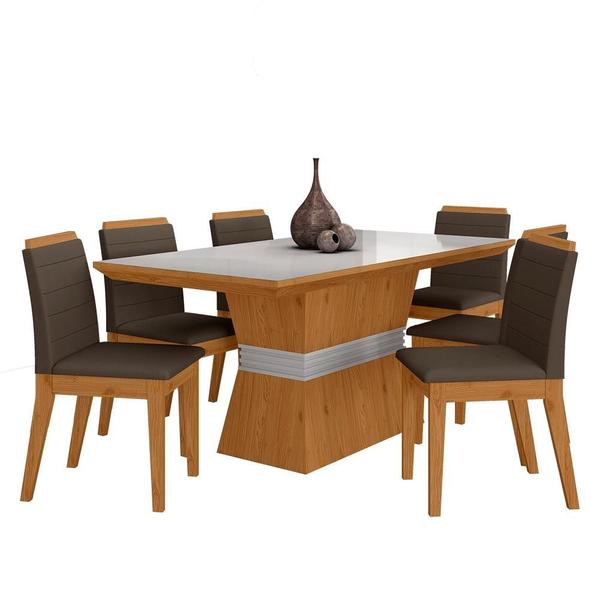 Imagem de Conjunto Mesa De Jantar 6 Cadeiras Nairóbi Cinam/off Whi/marrom - Móveis Arapongas