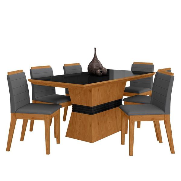 Imagem de Conjunto Mesa De Jantar 6 Cadeiras Nairóbi Cinamo/preto/cinza - Móveis Arapongas