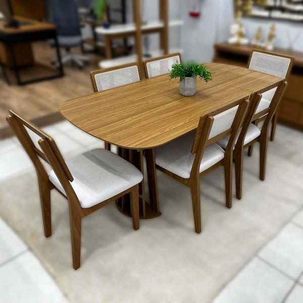 Imagem de Conjunto Mesa de Jantar 6 Lugares 1,80m em MDF e Base Ripada