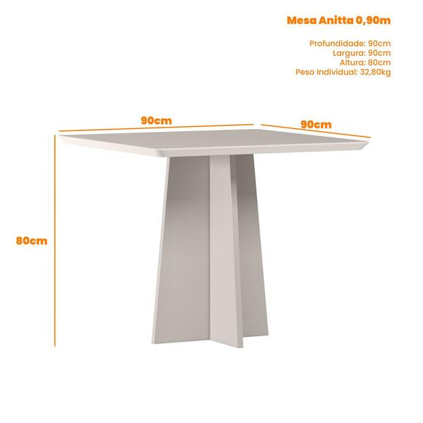 Imagem de Conjunto Mesa de Jantar 90cm Anitta Tampo Mdf com Vidro e 4 Cadeiras Ana Ypê/Off White/Ln04 - New Ceval