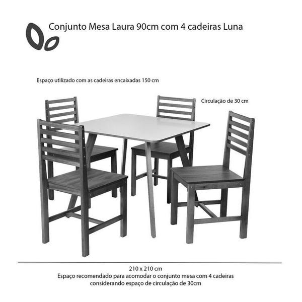 Imagem de Conjunto Mesa de Jantar Alice Quadrada 90x90 Branca e 4 Cadeiras Luna assento em MDF Preto Branco/Preto