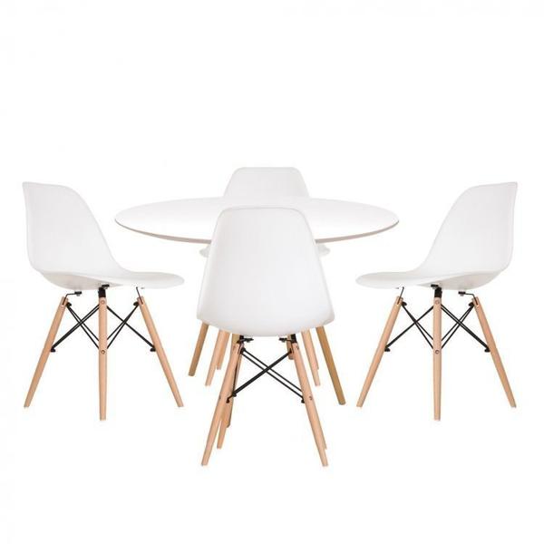 Imagem de Conjunto Mesa de Jantar com 1 Banco e 4 Cadeiras Eames Base Madeira Espresso Móveis