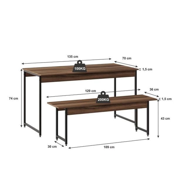 Imagem de Conjunto Mesa de Jantar com 1 Banco e 4 Cadeiras Eames Base Madeira Espresso Móveis