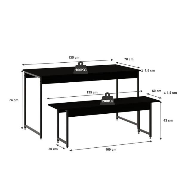 Imagem de Conjunto Mesa de Jantar com 2 Bancos Estilo Industrial Active Yescasa