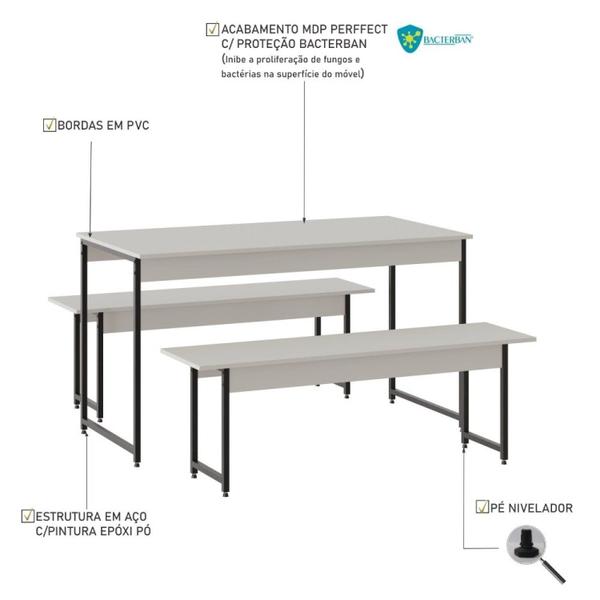 Imagem de Conjunto Mesa de Jantar com 2 Bancos Estilo Industrial Active Yescasa