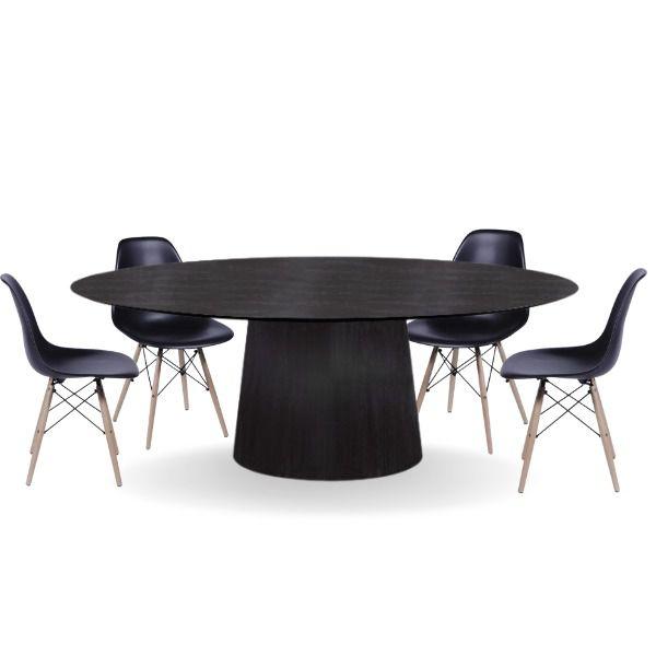 Imagem de Conjunto Mesa de Jantar Cone Oval 160x90 cm Ébano + 4 Cadeiras Eames Dkr Wood Preta