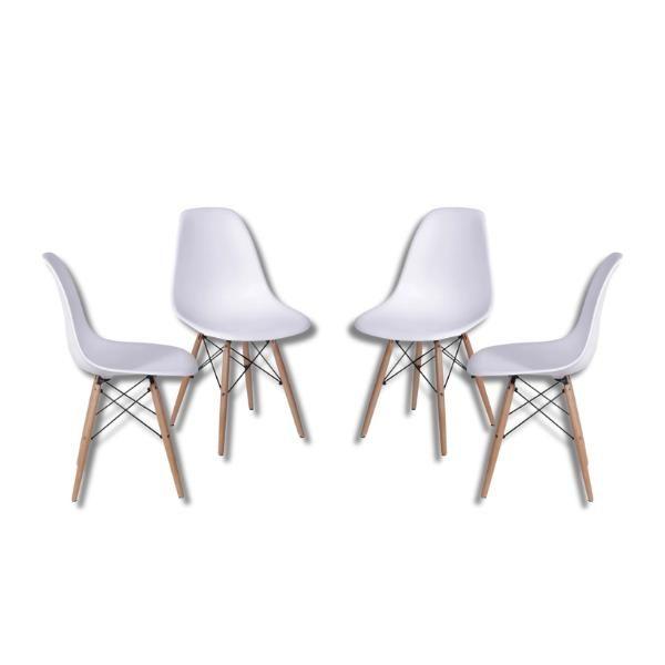 Imagem de Conjunto Mesa de Jantar Cone Oval 160x90 cm Freijó + 4 Cadeiras Eames Dkr Wood Branca