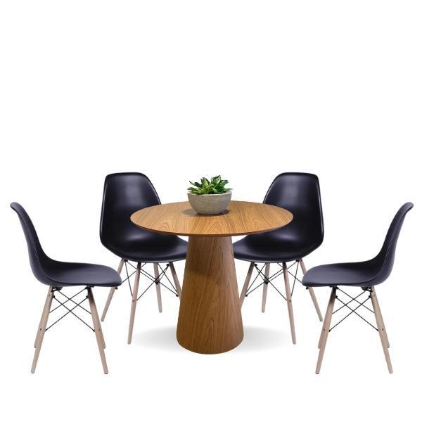 Imagem de Conjunto Mesa de Jantar Cone Redonda 90 cm Freijó + 4 Cadeiras Eames Dkr Wood Preta