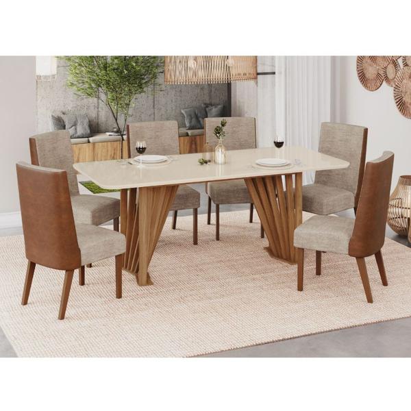 Imagem de Conjunto Mesa De Jantar Henn Adriana Tampo De Vidro Com 6 Cadeiras