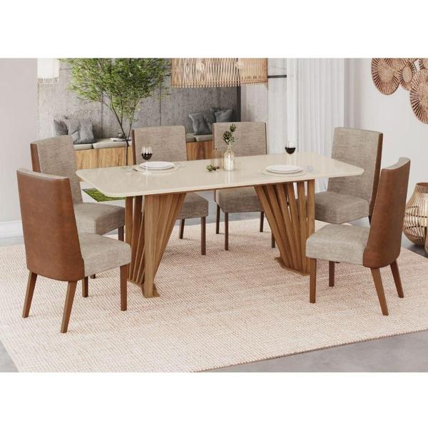 Imagem de Conjunto Mesa De Jantar Henn Adriana Tampo De Vidro Nature/off/caramelo/creme