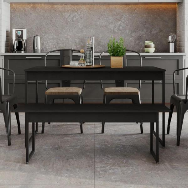 Imagem de Conjunto Mesa de Jantar Industrial com 1 Banco - Preto