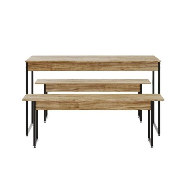 Imagem de Conjunto Mesa de Jantar Industrial com 2 Bancos/2 Banquetas - Carvalho/Preto