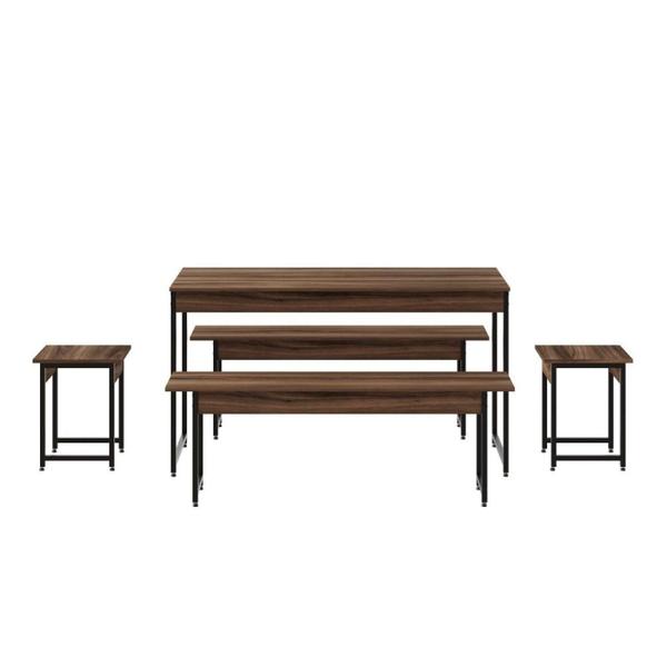 Imagem de Conjunto Mesa de Jantar Industrial com 2 Bancos/2 Banquetas - Nogal/Preto