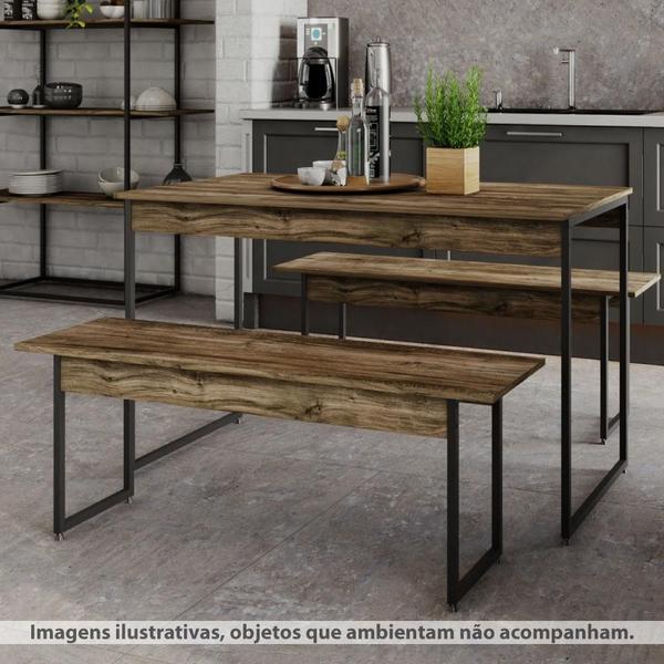 Imagem de Conjunto Mesa de Jantar Industrial com 2 Bancos - Carvalho Dark/Preto