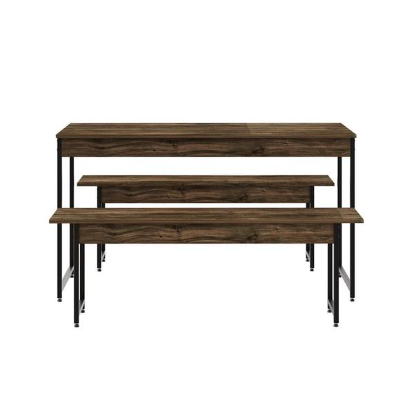 Imagem de Conjunto Mesa de Jantar Industrial com 2 Bancos - Carvalho Dark/Preto