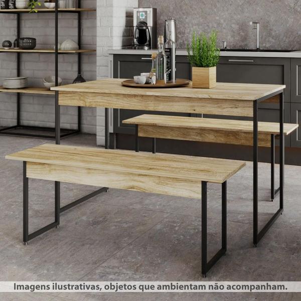 Imagem de Conjunto Mesa de Jantar Industrial com 2 Bancos - Carvalho/Preto