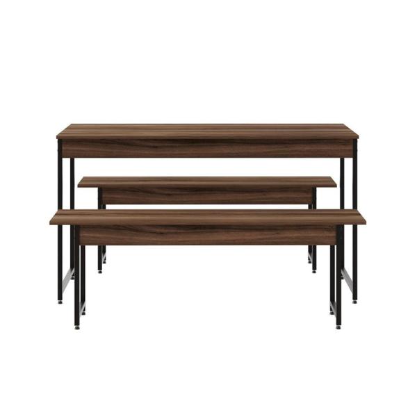 Imagem de Conjunto Mesa de Jantar Industrial com 2 Bancos - Nogal/Preto