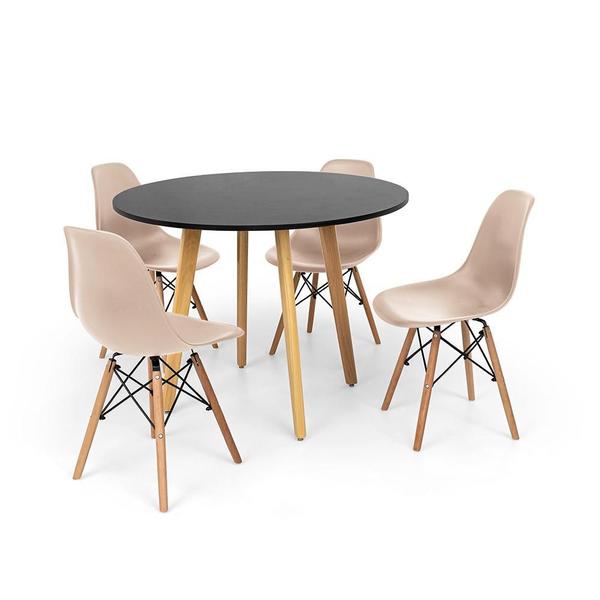 Imagem de Conjunto Mesa de Jantar Laura 100cm Preta com 4 Cadeiras Charles Eames - Nude